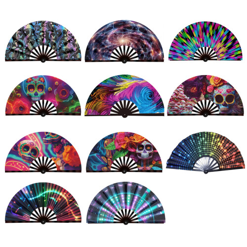 Fluorescent Glow Glittering Folding Hand Fan Stage-radiation 1