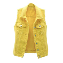 (Yellow, S) Denim Vest Jacket compatible with Women, Sleeveless Outerwear compatible with Spring and Autumn Seasons