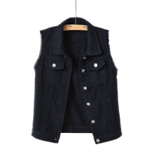 (Black, XL) Denim Vest Jacket compatible with Women, Sleeveless Outerwear compatible with Spring and Autumn Seasons