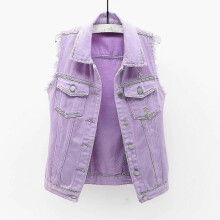 (Purple, XXL) Denim Vest Jacket compatible with Women, Sleeveless Outerwear compatible with Spring and Autumn Seasons
