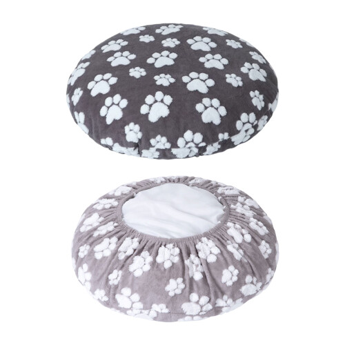 Washable Waterproof Round Shape Pet Bed Cover-Light Grey S 1