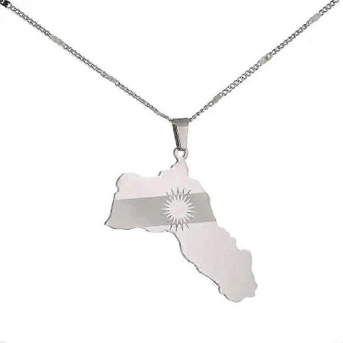 (Silver Plated) Unique Kurdistan map necklace compatible with flag-themed accessory