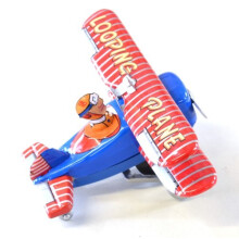 SCHYLLING TIN PLATE LOOPING PLANE CLOCKWORK MECHANICAL WIND UP BI-PLANE BOXED