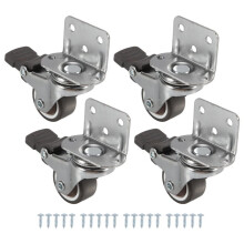 Side Mount Casters,Casters Set of 4 with Brake,L-Shape Plate Small Wheels for Furniture,Cabinet Casters,1 in(L-Shape)