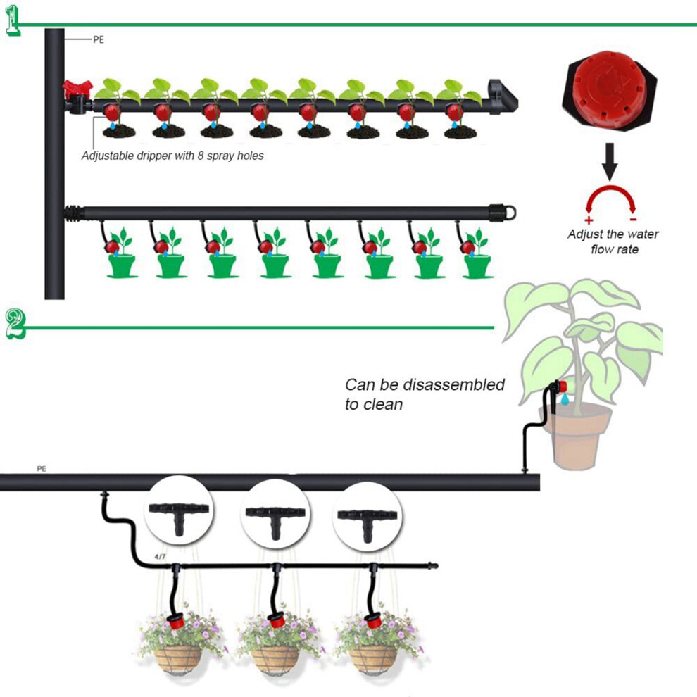 400 Adjustable Irrigation Drippers With Drip Irrigation Kit For Garden Watering Fitting Red