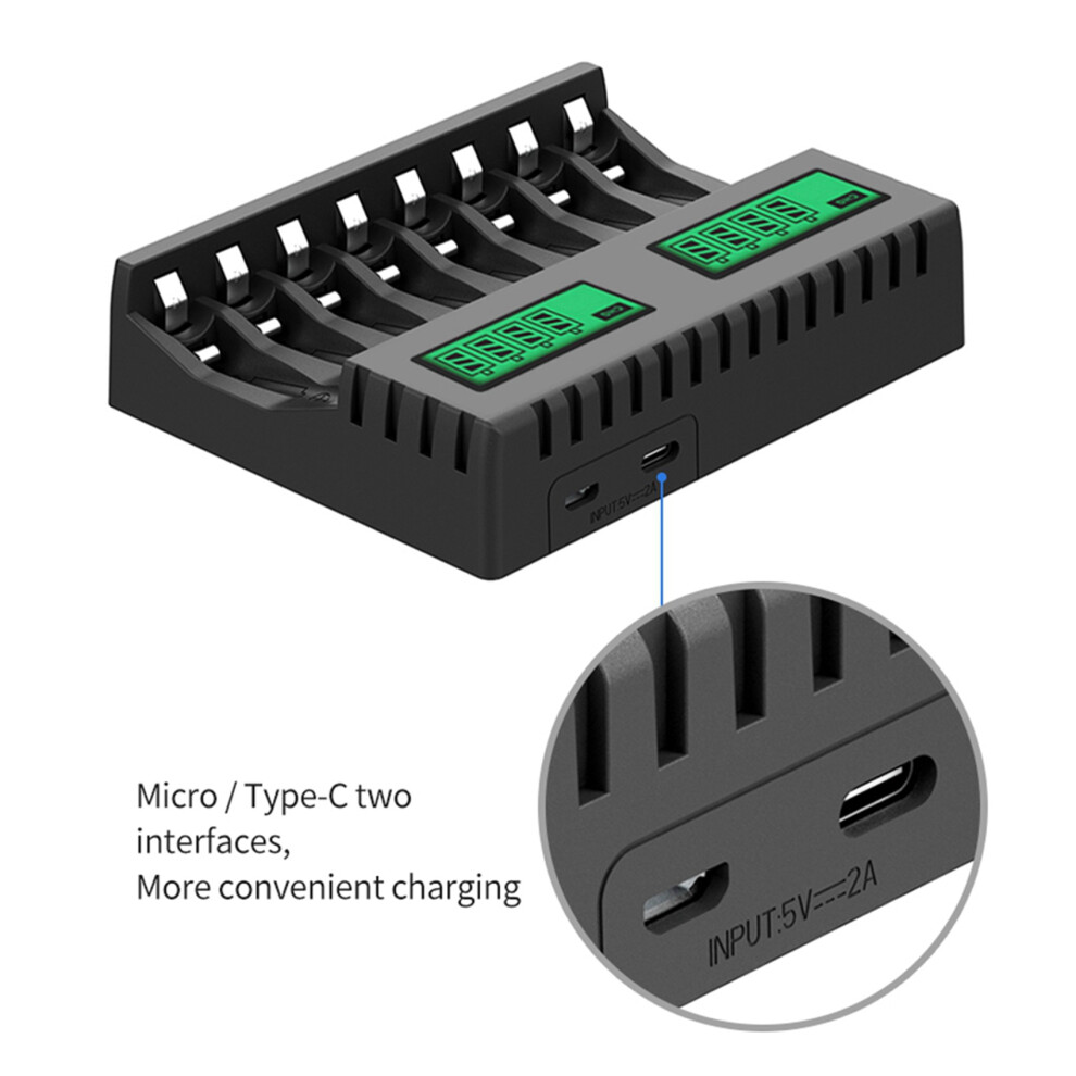 2X Battery Charger Lcd Display Intelligent 8-Slot Chargers For Aa/Aaa Nicd Nimh Rechargeable Batteries 4712560763559