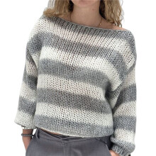 Women Oversized Striped Sweater Color Block Knit Long Sleeve Sweatshirt Loose Pullover Y2K Preppy Jumper Gray L