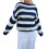 Damen Oversize-Pullover mit Streifen, Farbblock-Strick, Langarm-Sweatshirt, Lockerer Pullover, Y2K-Preppy-Pullover Blau L 1