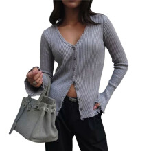 Women'S Open Front Sweater Long Sleeve Button Down Knit Crop Cardigan Chunky Loose Outerwear Coats Gray S