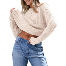 Women'S Oversized Cable Knit Crewneck Sweaters Apricot S