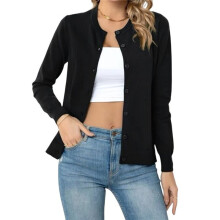 Women'S Long Sleeve Button Down Crew Neck Classic Sweater Knit Cardigan Black M
