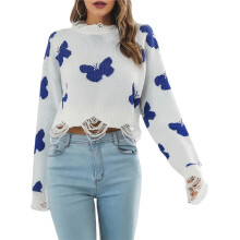 Sweater Y2K Harajuku Hip Hop Knit Butterfly Pullover Goth Fairy Streetwear Punk Tops Clothes White L