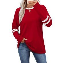 Long Sleeve Shirts for Women Color Block Casual Tops Fall Outfits Basic Tees Trendy Clothes Red L