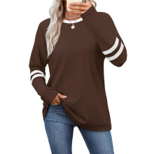 Long Sleeve Shirts for Women Color Block Casual Tops Fall Outfits Basic Tees Trendy Clothes Brown S