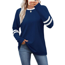 Long Sleeve Shirts for Women Color Block Casual Tops Fall Outfits Basic Tees Trendy Clothes Navy XL