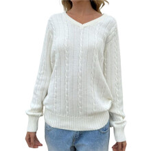 Womens Cable Knit Soft Business Casual Trendy Classic Pullover Sweaters Fall Outfits White S
