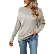 Women'S Casual Long Sleeve Sweaters Loose Knit Solid Pullover Sweater Jumper Tops Light Gray L