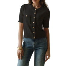 Cardigan A Girocollo con Bottoni In Metallo, Semplice Ed Elegante, da Donna, Autunno Nero XL