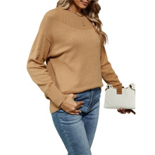 Women'S Casual Long Sleeve Sweaters Loose Knit Solid Pullover Sweater Jumper Tops  L