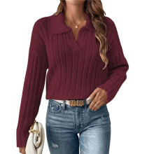 Womens Cable Knit Sweaters Long Sleeve V Neck Sweater Tops Casual Pullover Shirts Fall Fashion Outfits Dark Red XL