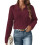 Damen Zopfmusterpullover Langarm V-Ausschnitt Pullover Tops Lässige Pullover Shirts Herbstmode Outfits Dunkelrot XL 1