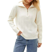 Women'S Sweaters Fall Winter Quarter Zip Casual Ribbed Cable Knit Pullover White One Size