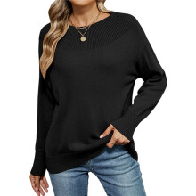 Women'S Casual Long Sleeve Sweaters Loose Knit Solid Pullover Sweater Jumper Tops Black XL