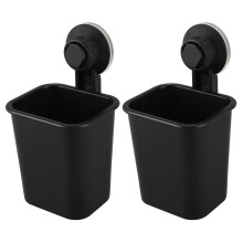 2 Pièce Ventouse Brosse à Dents Porte-Gobelet Support en Plastique Porte-Dentifrice BoîTe de Rangement pour Cuisine Salle de Bains Toilette Noir