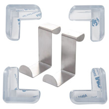 6Pcs Tool: 4Pcs Clear Safety Soft Plastic Table Desk Corner Guard Protector & 2Pcs Back Door Hook Cabinet Clothes Hanger