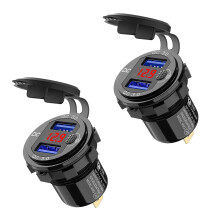 2X Quick Charge 3.0 PodwóJna łAdowarka Samochodowa USB 12 V, Aluminiowe Gniazdo z Przyciskiem PrzełąCznika i Czerwonym Woltomierzem Cyfrowym,
