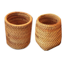 2x Rattan Chopsticks Tube Shovel Spoons Bucket Dinner Knives Forks Tableware Storage Box Home Storage Baskets A & C