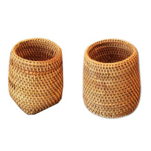2 Pcs Rattan Chopsticks Tube Shovel Spoons Bucket Dinner Knives Forks Tableware Storage Box Home Storage Baskets, C & B