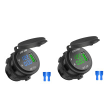 2 Set 12V / 24V Fast Charging 3.0 Car Cigarette Lighter Socket Usb Charger Led Voltmeter Ammeter - Black + Green & Black +