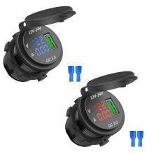 2Pcs 12V / 24V Fast Charging 3.0 Car Cigarette Lighter Socket Usb Charger Led Voltmeter Ammeter Black & Red & Black &