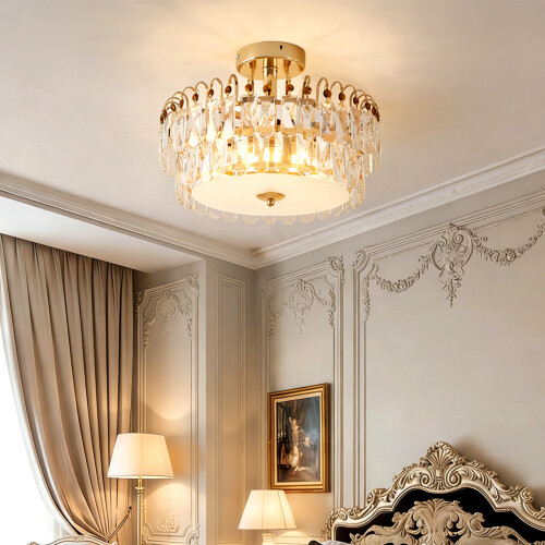 Living And Home Semi Flush Mount Crystal Ceiling Light