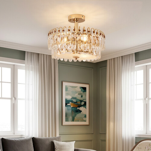 Living And Home Semi Flush Mount Crystal Ceiling Light 1