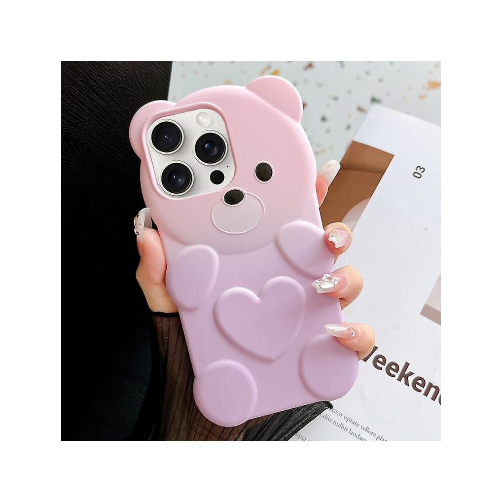 Compatible Iphone 13 Pro Max Bear Shape Oil-Sprayed Gradient Tpu Phone Case:pink Purple 3225532134697