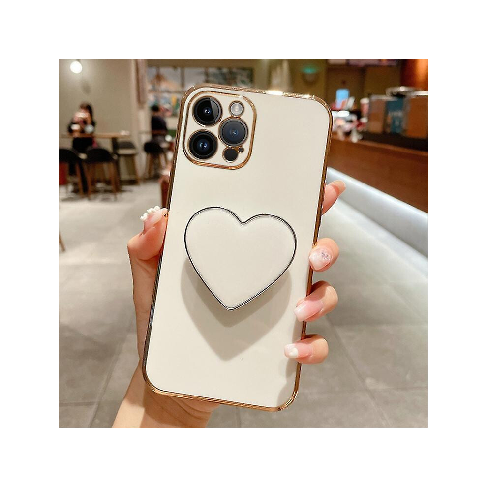 Compatible Iphone 13 Pro Max Electroplating Love Heart Holder Tpu Phone Case: White 3403292163243