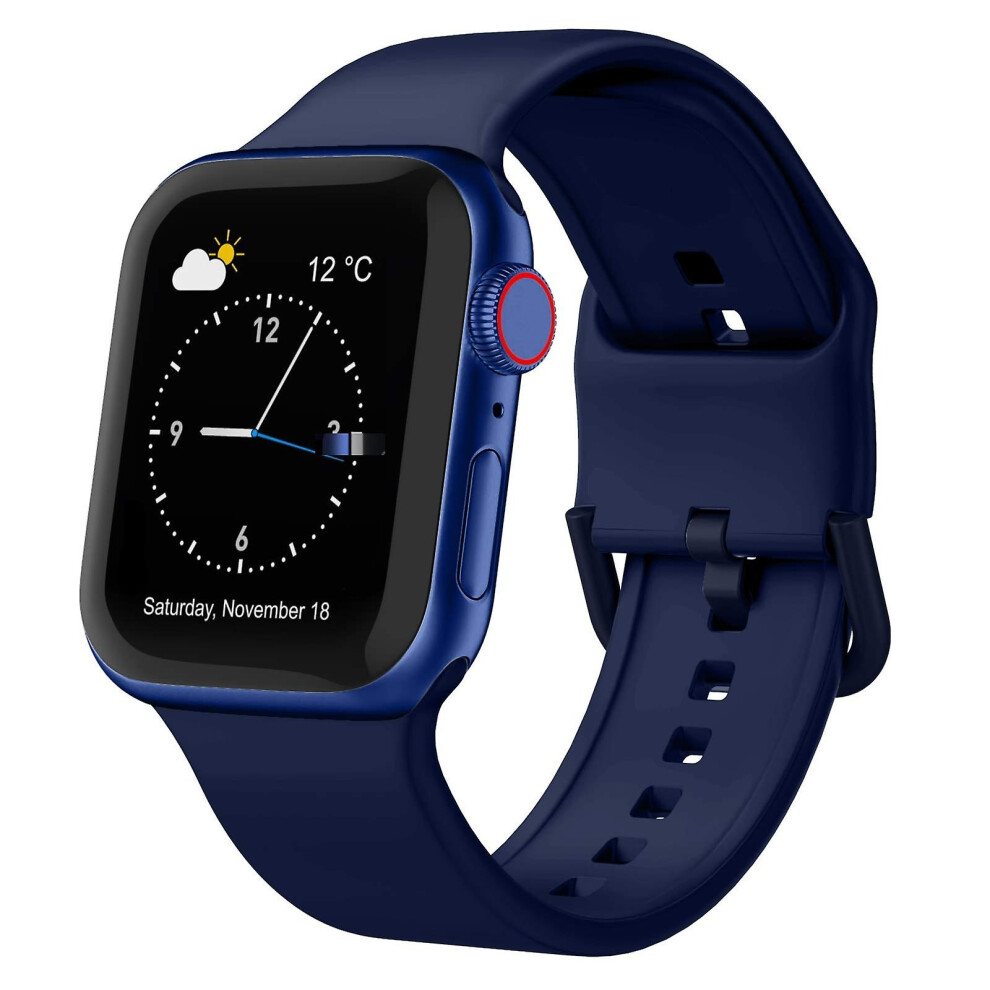 Compatible Apple Watch Se 40Mm Pin Buckle Silicone Watch Band:midnight Blue 6132027143218