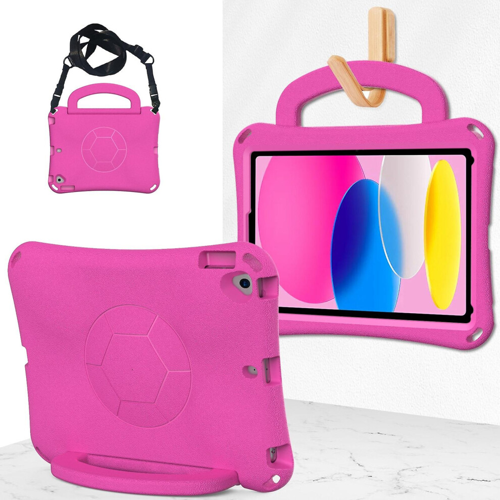 Compatible Ipad 10.2 2019/2021/2022 Handle Football Shaped Eva Shockproof Tablet Case:rose Red 5421786256835