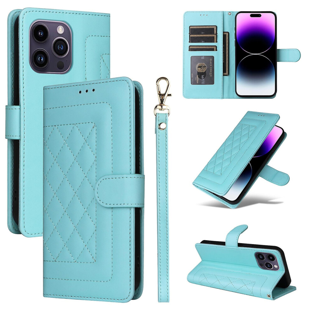 Compatible Iphone 14 Pro Max Diamond Lattice Leather Flip Phone Case:mint Green 5207287339679