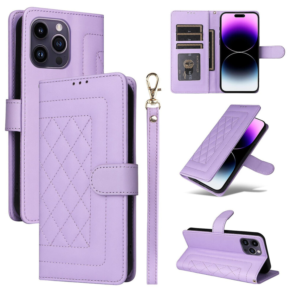 Compatible Iphone 14 Pro Max Diamond Lattice Leather Flip Phone Case:light Purple 5207287339662