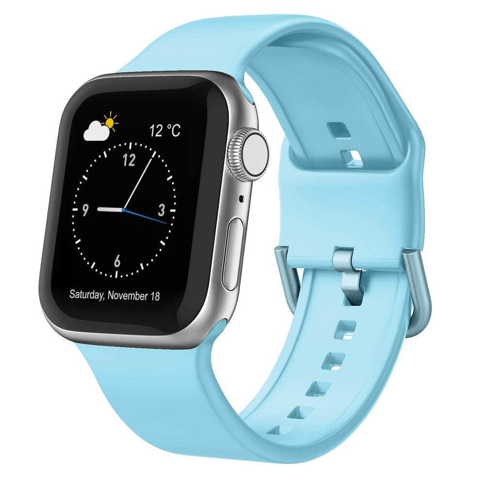 Compatible Apple Watch Se 44Mm Pin Buckle Silicone Watch Band:light Blue 337224219421