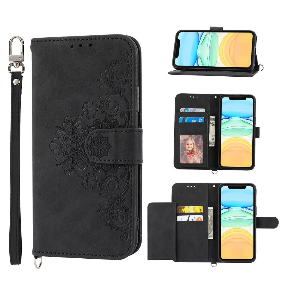Compatible Iphone 13 Mini Case, Leather Wallet Flip Case With Strap: Black 7676609258994