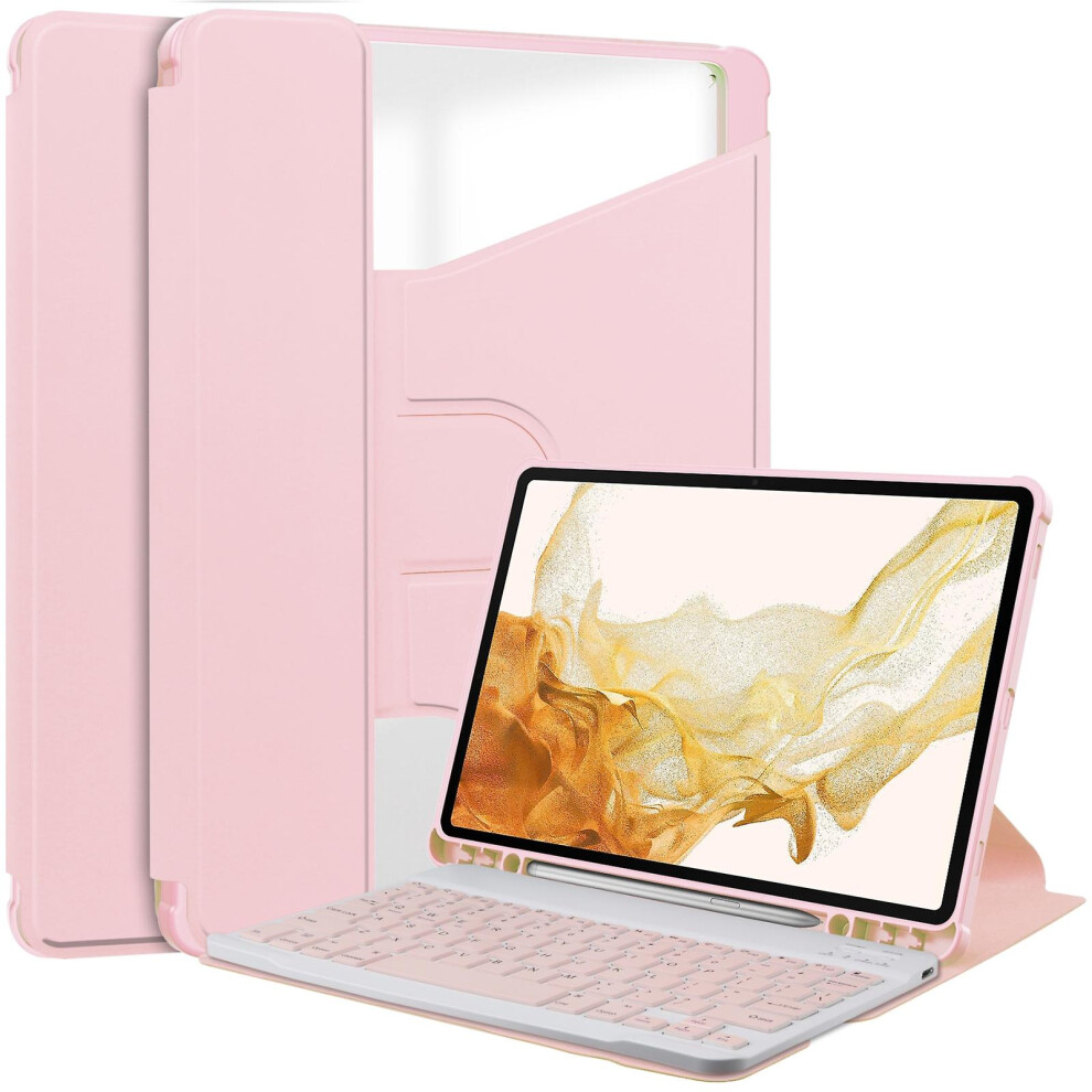 Compatible Samsung Galaxy Tab S9+ 360 Rotation Transparent Smart Leather Case With Keyboard: Pink 7002202144226