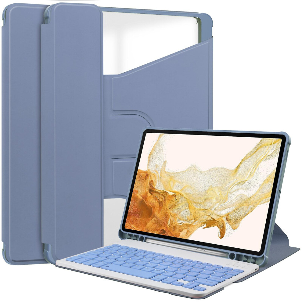 Compatible Samsung Galaxy Tab S9+ 360 Rotation Transparent Smart Leather Case With Keyboard: Lavender 7002202144219