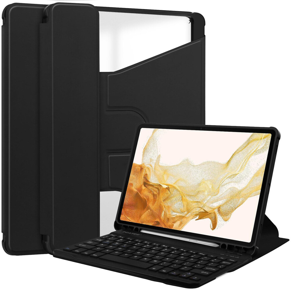 Compatible Samsung Galaxy Tab S9+ 360 Rotation Transparent Smart Leather Case With Keyboard: Black 7002202144189
