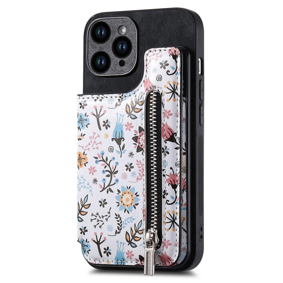 Compatible Iphone 14 Retro Painted Zipper Wallet Back Phone Case: Black 6006271345554
