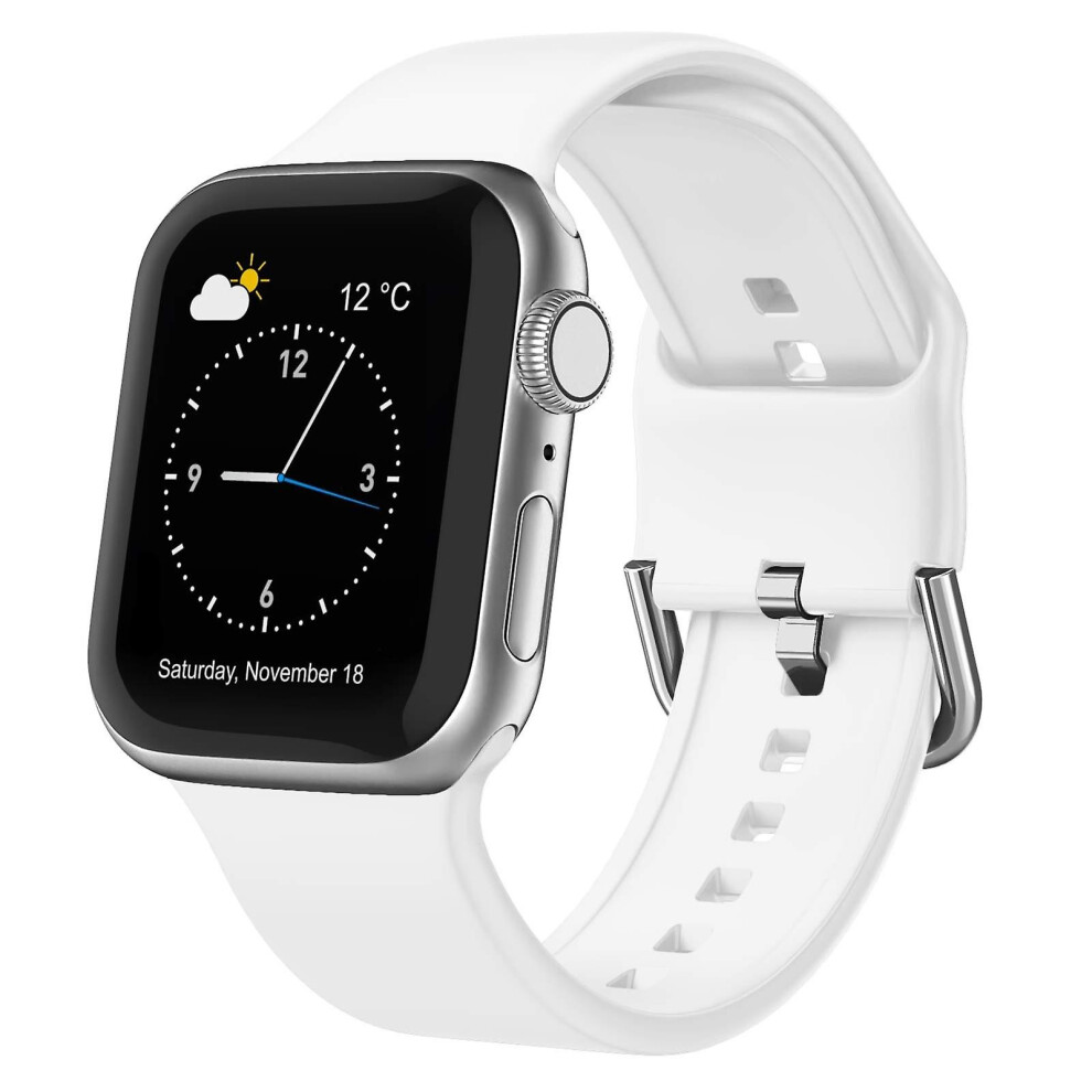 Compatible Apple Watch Series 7 45Mm Pin Buckle Silicone Watch Band: White 3472017253569