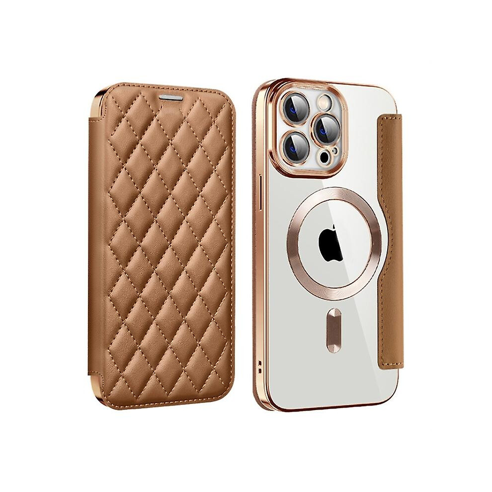 Compatible Iphone 11 Shield Magsafe Rfid Anti-Theft Rhombus Leather Phone Case: Brown 5207287340279